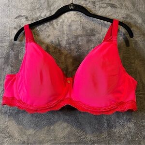 44DD Natori 736099 Hot Pink Red Lace Trim Bra Pure Allure Full Figure Contour